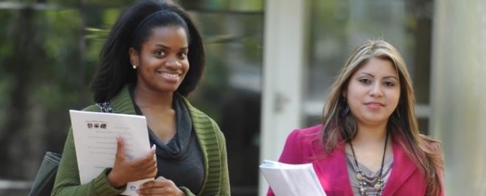 Walking two women students